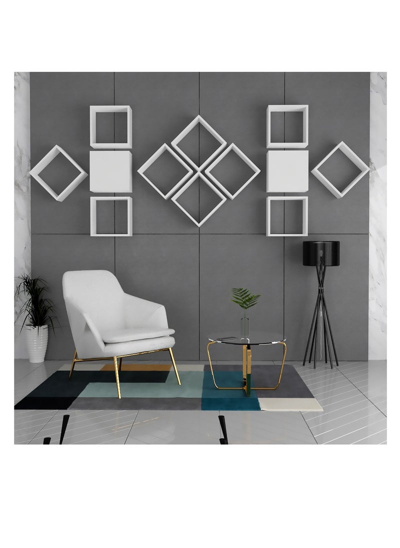 Stylish Home - White wall shelf, consisting of 12 pieces, model RAF-03 - Image 1