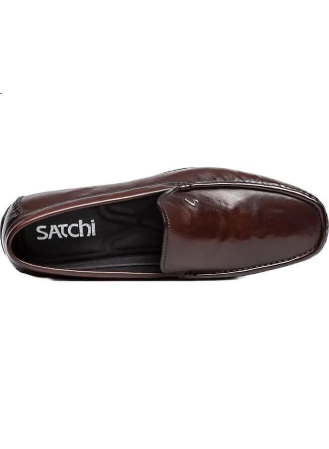 Satchi Men'S Buffalo Leather Slip-On Loafers Penny Loafers 752422233Z Coffee Color Size 39 - Image 1
