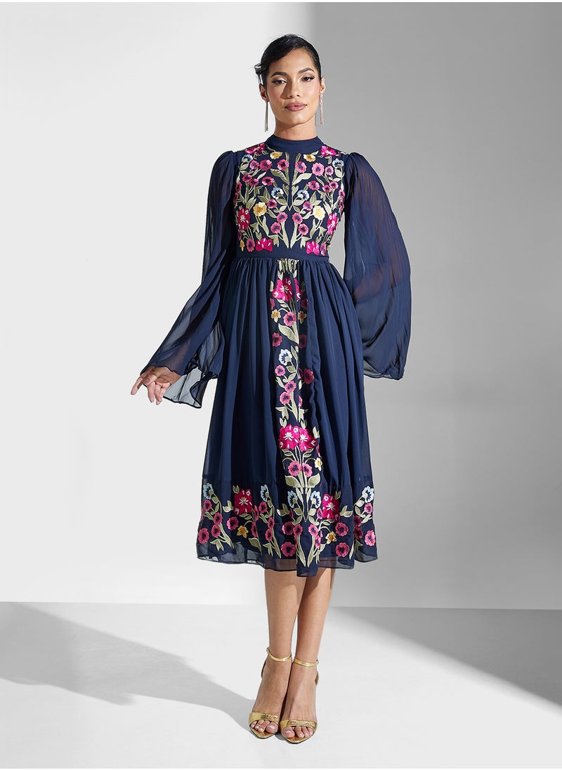 Frock and Frill Floral Chiffon Dress  - Image 1