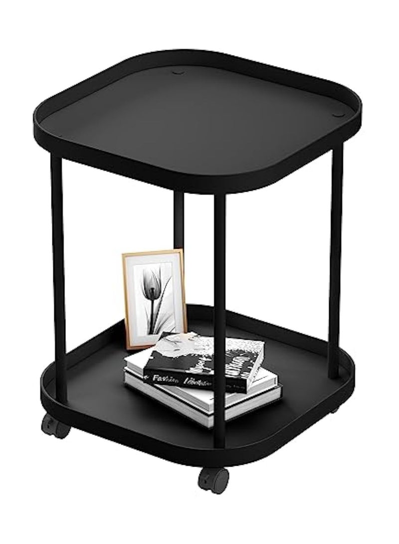 Arabest Side Table with Wheels, End Table Living Room Plastic Mobile Sofa Side Table Small Night Stand Bedroom Black - Image 1