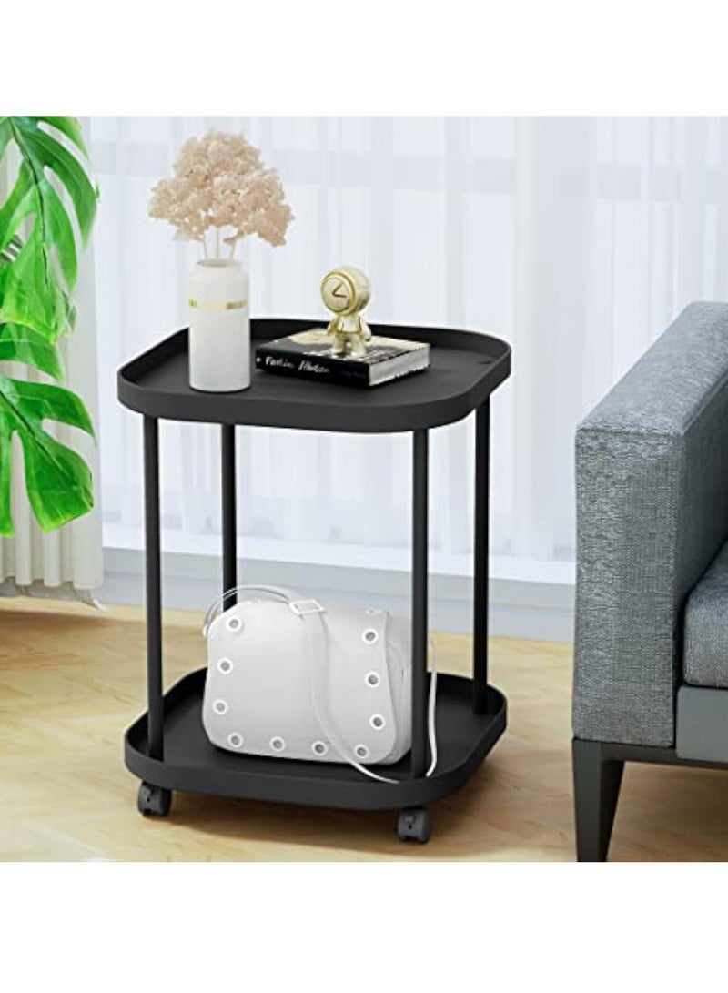 Arabest Side Table with Wheels, End Table Living Room Plastic Mobile Sofa Side Table Small Night Stand Bedroom Black - Image 2