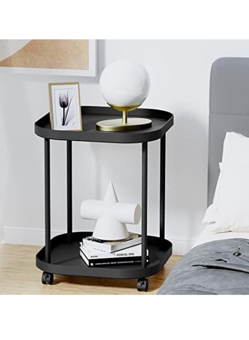 Arabest Side Table with Wheels, End Table Living Room Plastic Mobile Sofa Side Table Small Night Stand Bedroom Black - Image 4