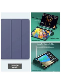 Applicable Ipad Case Solid Color Ipad10 Tablet Protective Case Leather Case 9 Generation Mirror Pro Protective Case Matepad11-Color:Three-fold With Pen Slot-smoked Purple-Applicable Model:Ipadair 6-13inch (m2) (2024) Neutral 12.9inch Arrival (without Home Key)