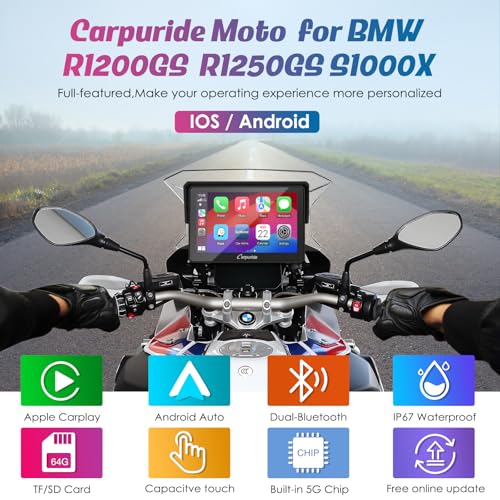 Carpuride w502b Motorcycle Carplay Screen for BMW R1200GS R1250GS S1000XR Motorcycle, 5 inch Waterproof Touchscreen, Portable Carplay/Android Auto GPS Navigation for Motorbike, Dual Bluetooth - Image 2