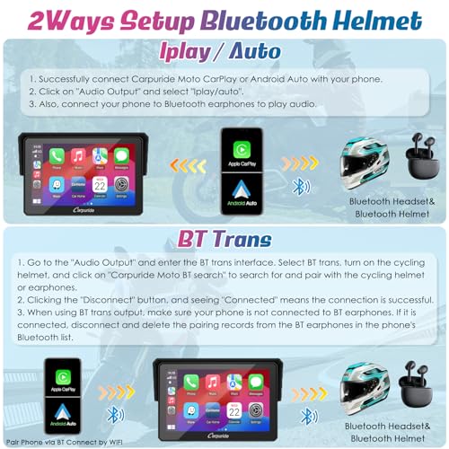 Carpuride w502b Motorcycle Carplay Screen for BMW R1200GS R1250GS S1000XR Motorcycle, 5 inch Waterproof Touchscreen, Portable Carplay/Android Auto GPS Navigation for Motorbike, Dual Bluetooth - Image 4