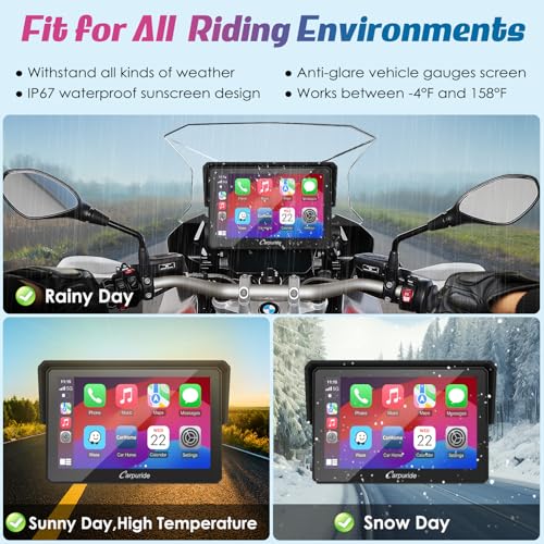 Carpuride w502b Motorcycle Carplay Screen for BMW R1200GS R1250GS S1000XR Motorcycle, 5 inch Waterproof Touchscreen, Portable Carplay/Android Auto GPS Navigation for Motorbike, Dual Bluetooth - Image 5