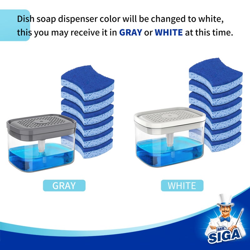 Mr Siga MR.SIGA Dish Soap Dispenser with Sponge Holder and Scrub Sponge Set, Kitchen Soap Dispenser with 30 oz Large Capacity and 6 Pack Non Scratch Dish Sponges - Image 3