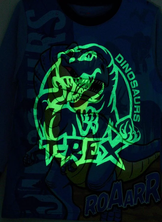 babyqlo Blue Dino Roar Glow-in-the-Dark Pajama Set for Boys