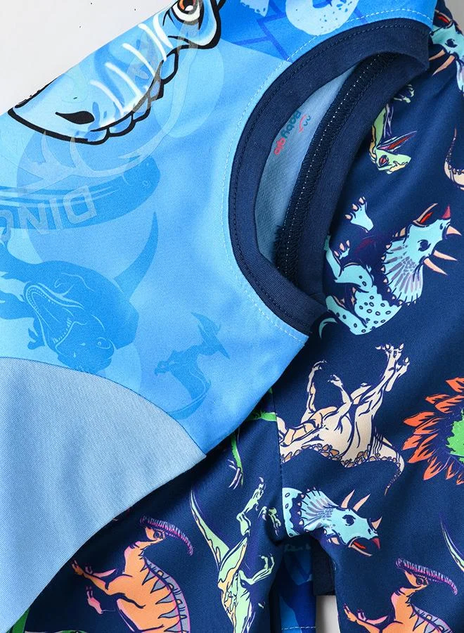 babyqlo Blue Dino Roar Glow-in-the-Dark Pajama Set for Boys