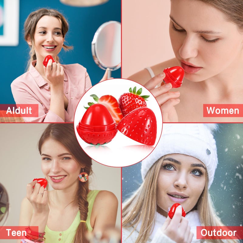 Dimsile 12 Pcs Cute Lip Balm Strawberry Wrinkle Repair Moisturizing and Plumping Lasting Hydrating Strawberry Shaped Lip Protector for Women Valentines Gift - Image 3