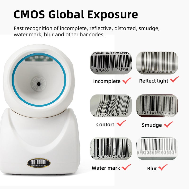 1D 2D QR Desktop Wired Barcode Scanner High-speed  Platform Hands-Free Automatic Sense Reader USB Port Plug&Play Compatible with Window Android System Image CMOS Sensor Suitable for Supermarket - Image 3