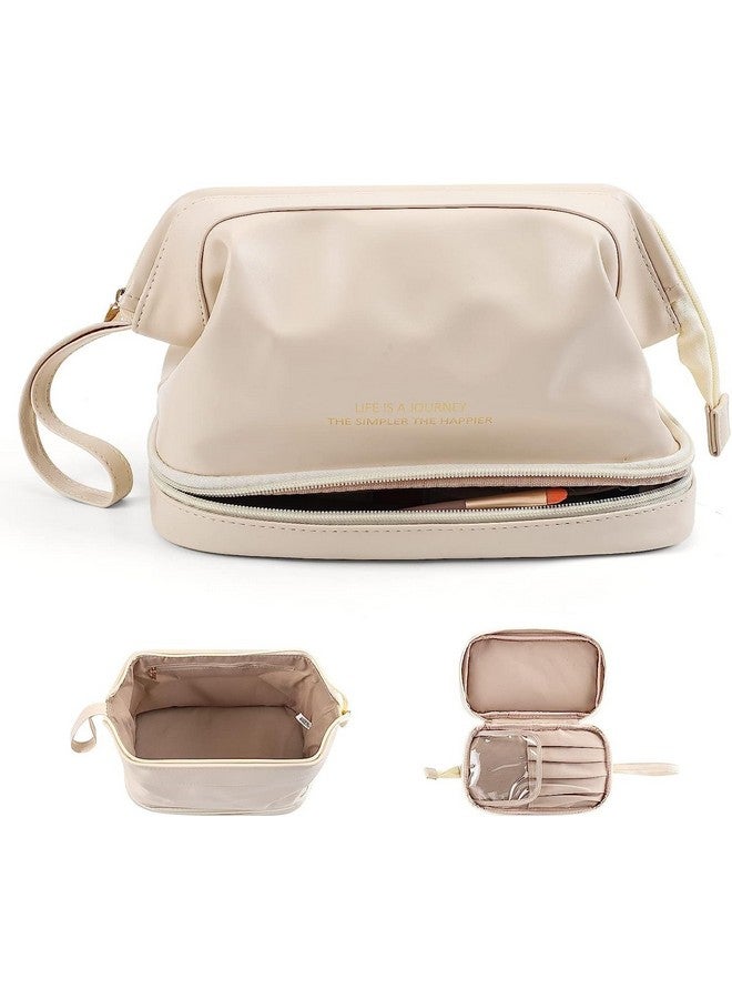Golden Bird Golden bird Multifunctional Travel Toiletry Bag with Pocket Compartments Inside for Storage Makeup, Jewelry, Vanity, Grooming, Medicine Large Capacity Cosmetic Bag for Women Waterproof (Beige) - Image 1