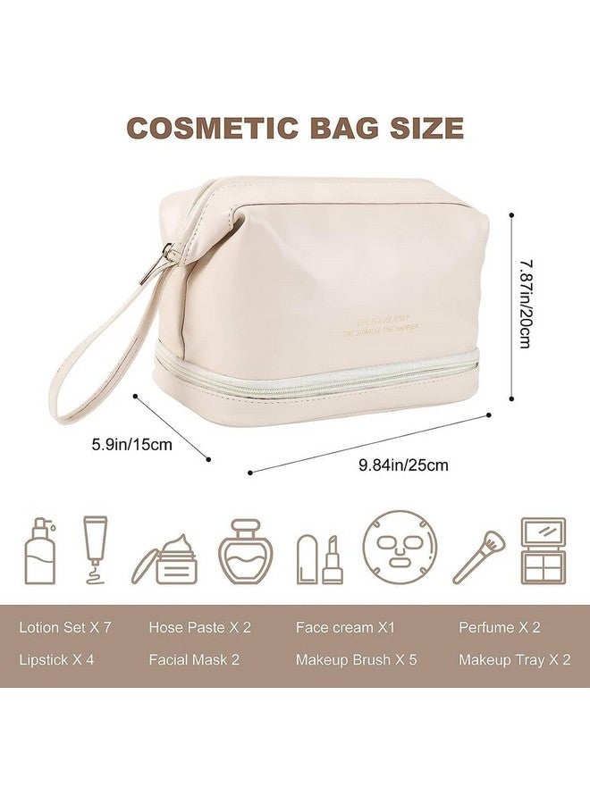 Golden Bird Golden bird Multifunctional Travel Toiletry Bag with Pocket Compartments Inside for Storage Makeup, Jewelry, Vanity, Grooming, Medicine Large Capacity Cosmetic Bag for Women Waterproof (Beige) - Image 5