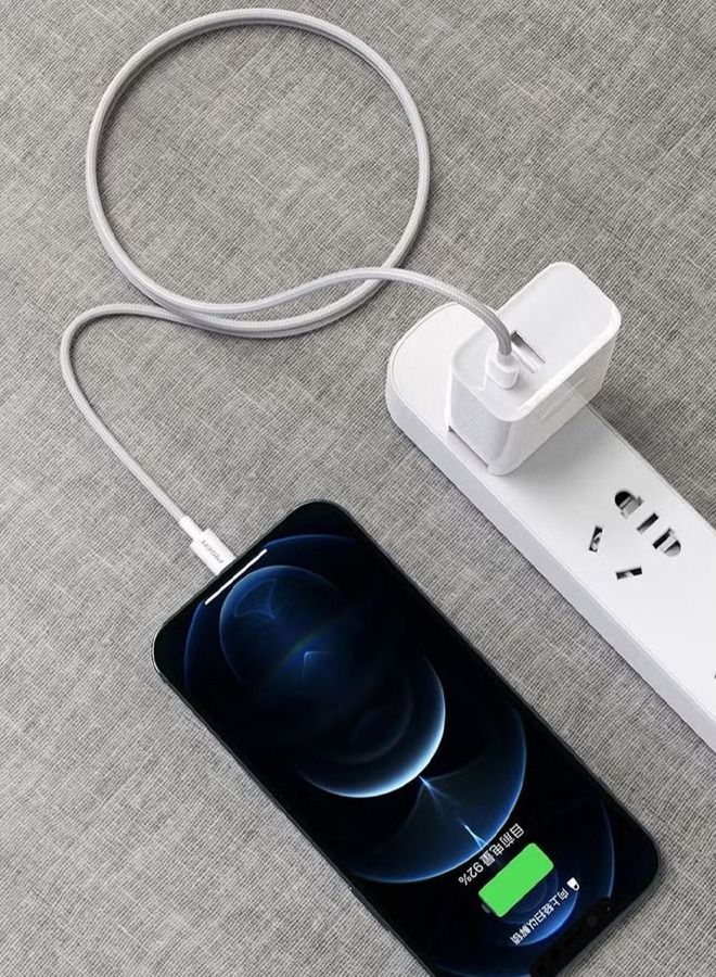 Pisen PD 20W Premium Nylon Braided USB C to Lightning Fast Charging Cable 1.2M White - Image 4