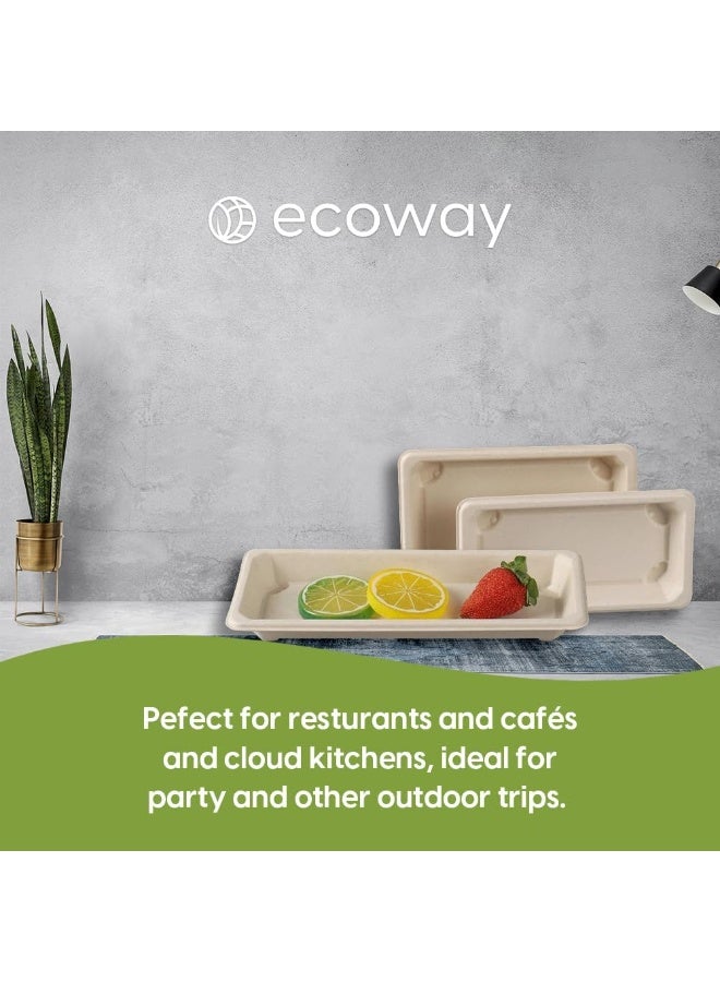 ecoway Heavy Duty Rectangular Disposable Serving Plates 100% Natural Sugarcane Bagasse Fiber Platter Biodegradable & Compostable Party Plate [Pack of 10] - Image 2