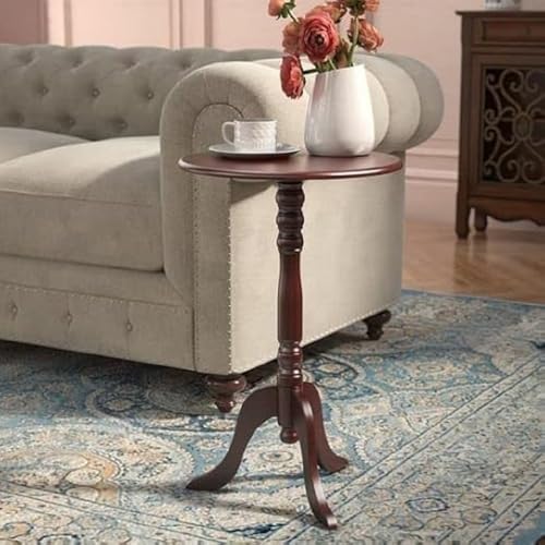 DDS Dream Decor Shoppee طاولة جانبية دريم ديكور شوب بي الخشبية للزرع، طاولة جانبية عتيقة مستديرة، طاولة قهوة، منظم تخزين منزلي لغرفة المعيشة وغرفة النوم (بني) - Image 1