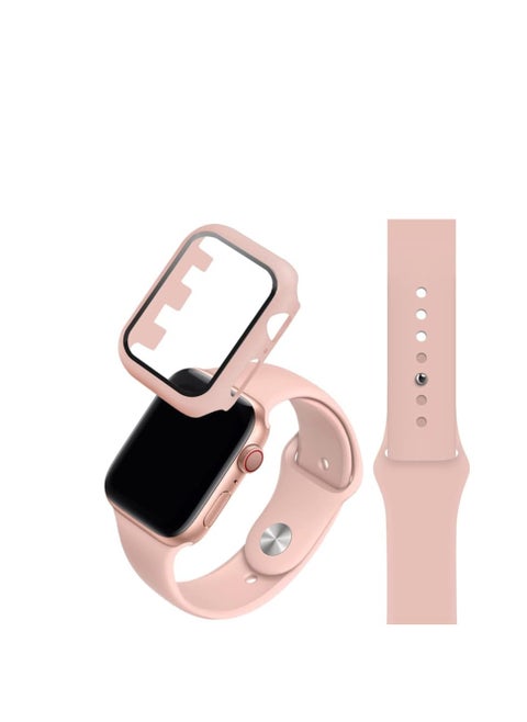 2 in 1 Silicone Band Strap Watch Band & Protective Case with Tempered Glass for Apple Watch Series 7,45mm