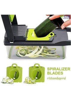 ELTRAZONE Vegetable Chopper Onion Chopper Pro Spiralizer Multifunctional 15 in 1 Food Chopper, Kitchen Slicer Veggie Cutter Dicer With 10 Blades, Potato Tomato Garlic Salad Chopper with Container  - Image 2