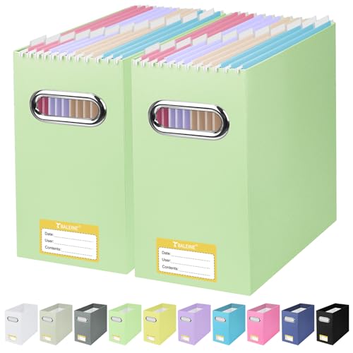 BALEINE File Organizer Box Cardboard File Folder Organizer with Handle for Letter Size Portable Collapsible Hanging Filing Box for Home Office Document Storage 2 Pack Green - Image 1