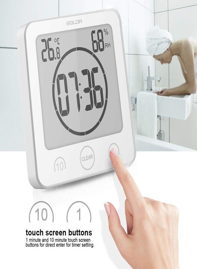 BALDR Digital Bathroom Clocks - 2 Pack Water-Resistant Shower Clock with Timer - Large LCD Display Digital Clock for Shower with Timer, Temperature and Humidity, Wall Clock for Bathroom, White - Image 3