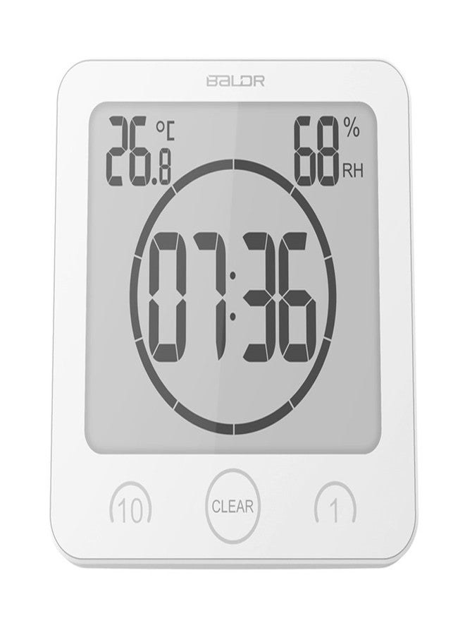 BALDR Digital Bathroom Clocks - 2 Pack Water-Resistant Shower Clock with Timer - Large LCD Display Digital Clock for Shower with Timer, Temperature and Humidity, Wall Clock for Bathroom, White - Image 2