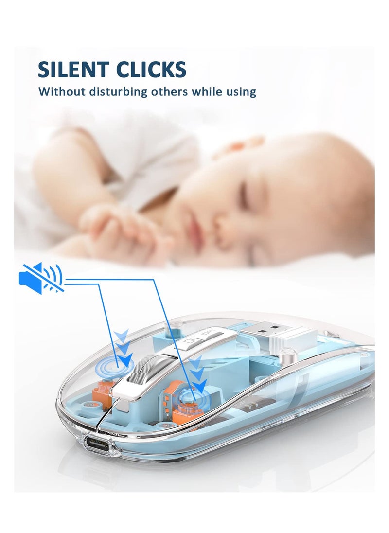 SYOSI - Wireless Bluetooth Mouse, Tri-Mode (BT1+BT2+2.4G) USB C Rechargeable Computer Mouse, Full Transparent Portable Silent Mouse with USB Receiver for Laptop - Image 1