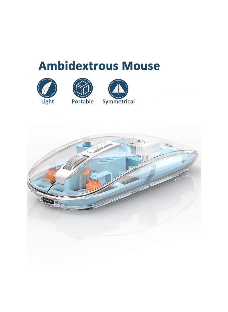 SYOSI - Wireless Bluetooth Mouse, Tri-Mode (BT1+BT2+2.4G) USB C Rechargeable Computer Mouse, Full Transparent Portable Silent Mouse with USB Receiver for Laptop - Image 1