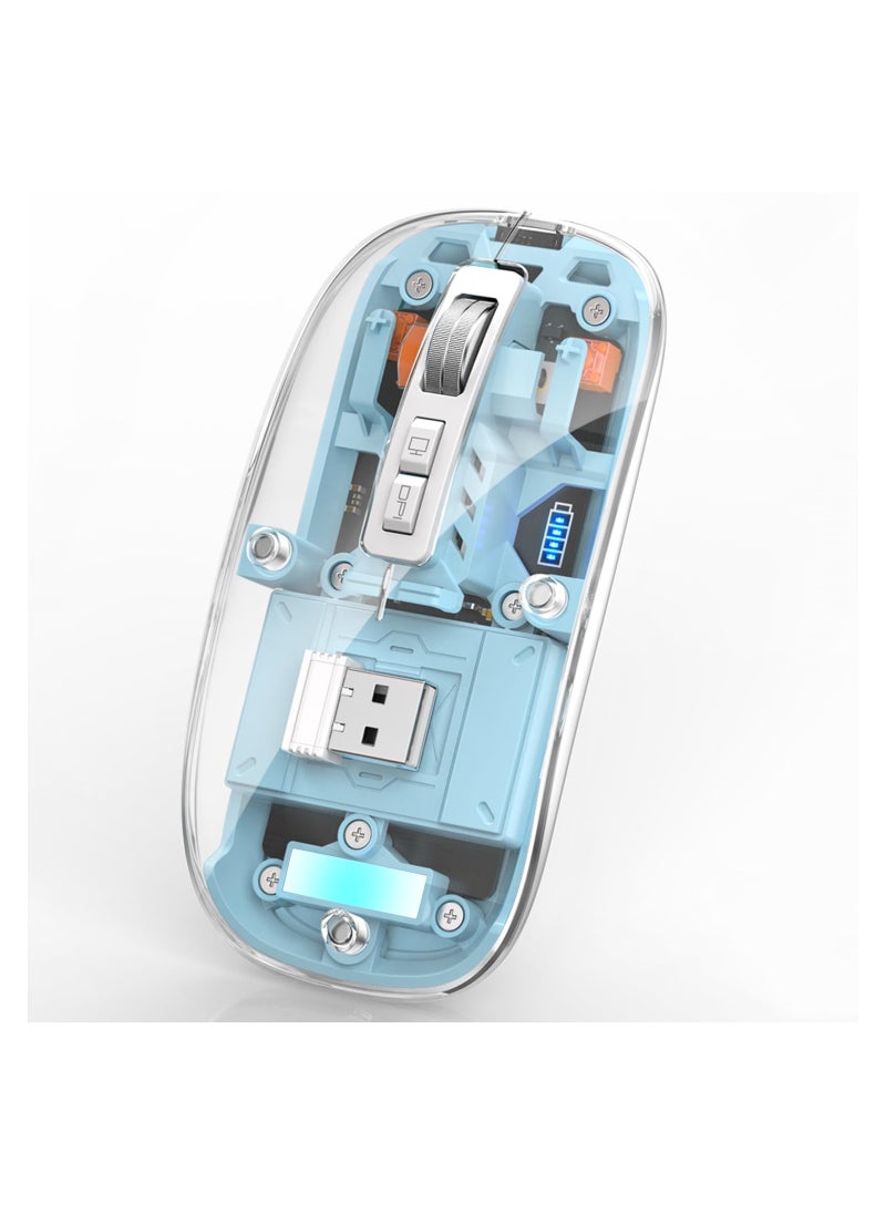 SYOSI - Wireless Bluetooth Mouse, Tri-Mode (BT1+BT2+2.4G) USB C Rechargeable Computer Mouse, Full Transparent Portable Silent Mouse with USB Receiver for Laptop - Image 1