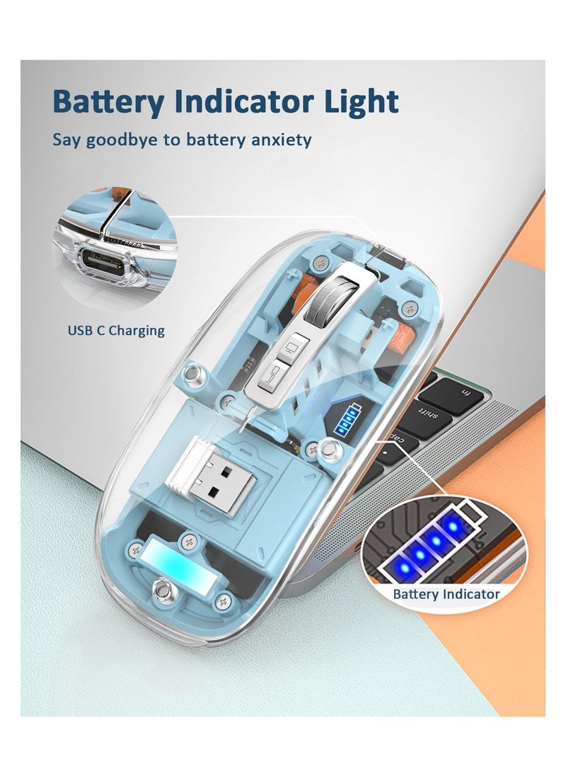 SYOSI - Wireless Bluetooth Mouse, Tri-Mode (BT1+BT2+2.4G) USB C Rechargeable Computer Mouse, Full Transparent Portable Silent Mouse with USB Receiver for Laptop - Image 1