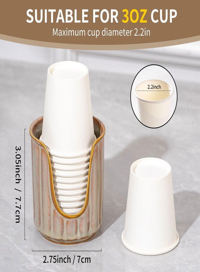 TANEW Ceramic Bathroom Cup Dispenser with Stylish Vertical Stripes - Dixies Cup Dispenser Mouthwash Cup Holder Holds 3oz Paper Cups for Rinsing Cups on Bathroom Vanity Countertops Reactive Glaze Brown - Image 2