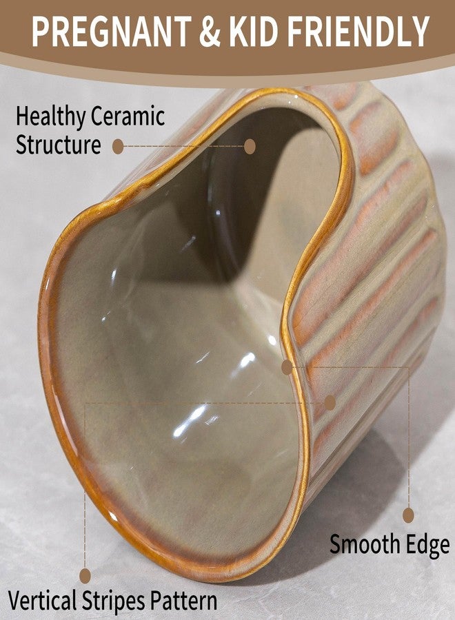 TANEW Ceramic Bathroom Cup Dispenser with Stylish Vertical Stripes - Dixies Cup Dispenser Mouthwash Cup Holder Holds 3oz Paper Cups for Rinsing Cups on Bathroom Vanity Countertops Reactive Glaze Brown - Image 3
