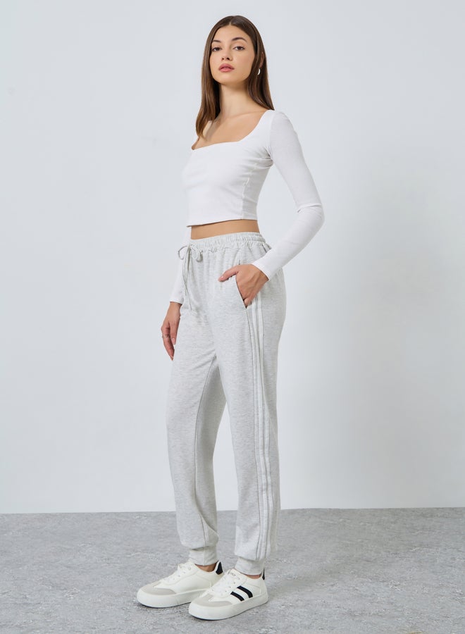 Styli Women Grey Side Striped Drawstring Waist Cuffed Joggers - Image 1
