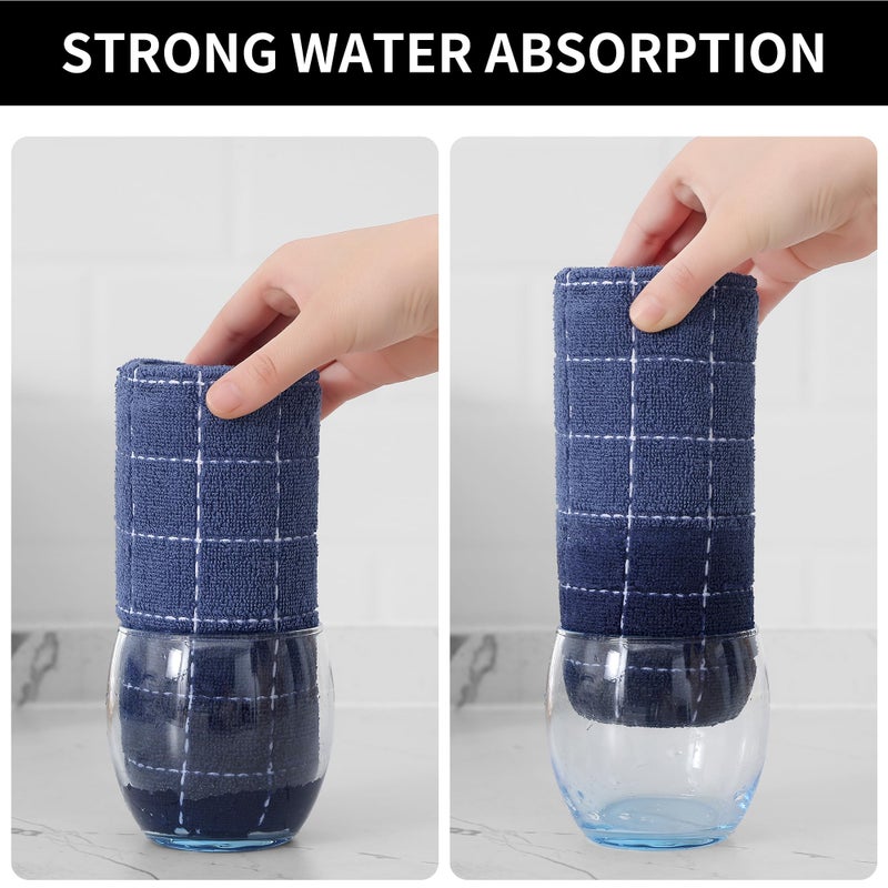 Homaxy 100% Cotton Terry Kitchen Towels(Navy Blue  20 x 28 inches)  Checkered Designed  Soft and Super Absorbent Dish Towels  Large 4 Pack - Image 3