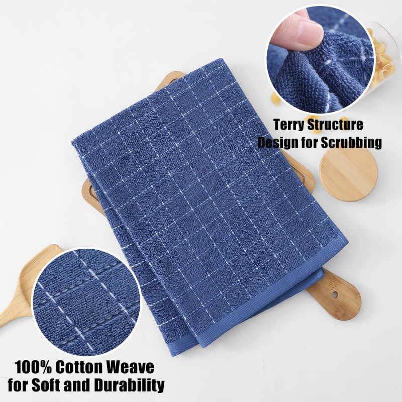 Homaxy 100% Cotton Terry Kitchen Towels(Navy Blue  20 x 28 inches)  Checkered Designed  Soft and Super Absorbent Dish Towels  Large 4 Pack - Image 2