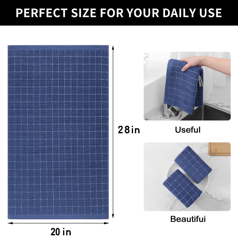 Homaxy 100% Cotton Terry Kitchen Towels(Navy Blue  20 x 28 inches)  Checkered Designed  Soft and Super Absorbent Dish Towels  Large 4 Pack - Image 5