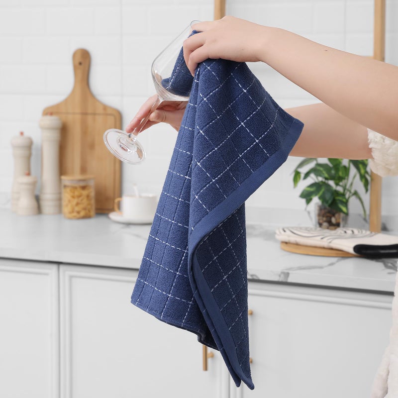 Homaxy 100% Cotton Terry Kitchen Towels(Navy Blue  20 x 28 inches)  Checkered Designed  Soft and Super Absorbent Dish Towels  Large 4 Pack - Image 4