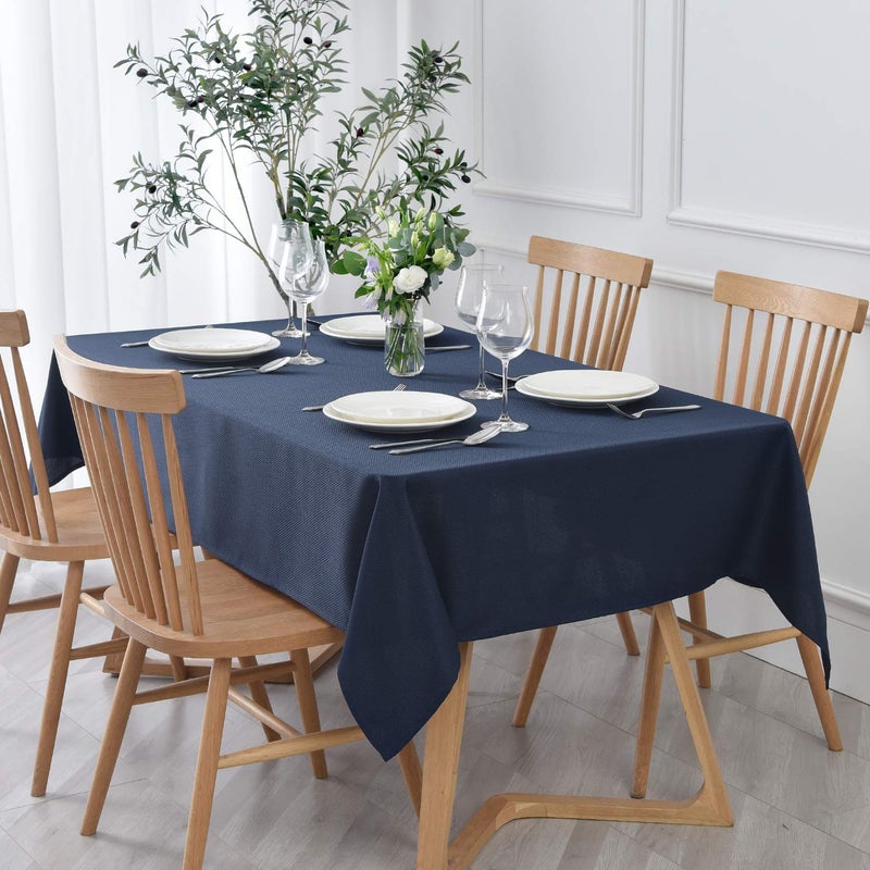 maxmill Textured Rectangular Tablecloth Water Resistance Antiwrinkle Spillproof Soft Jacquard Table Cloth for Dining Room Buffet Banquet Parties and Holiday Dinners 60 x 104 Inch Navy Blue