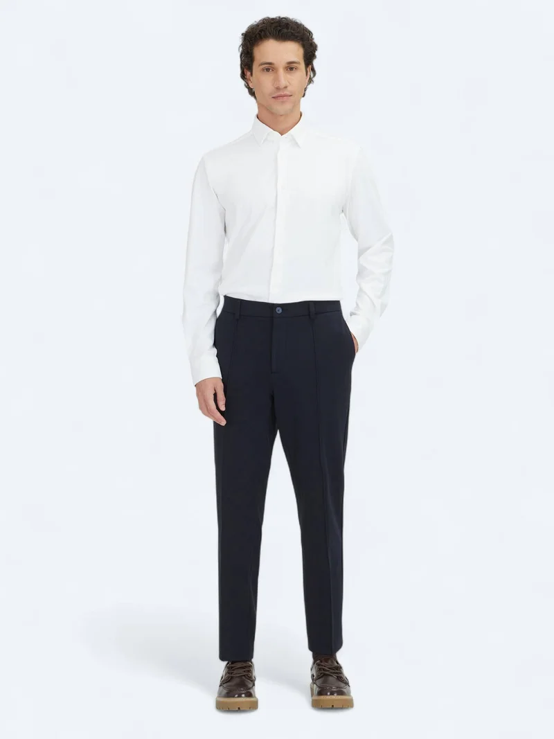 Kip Navy Blue Weaving Jogging Fit Casual Cotton Blended Trousers