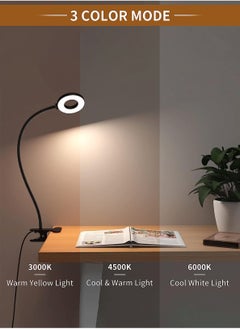 LOOPITYS LED Clip Desk Lamp Reading Light Study Lamp Eye Care Protection with 10 Dimmable Brightness & 3 Light Modes USB Powered Flexible Gooseneck Clamp for Bed Headboard Table Office Lights  - Image 2
