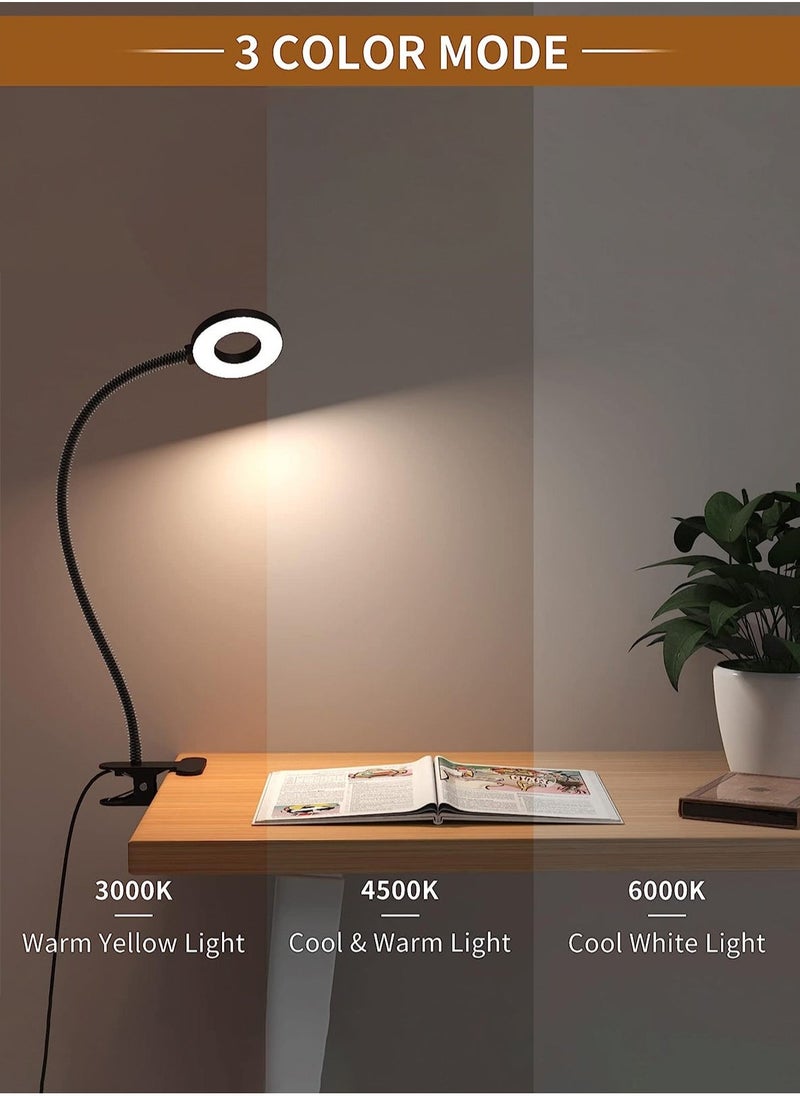 LOOPITYS - LED Clip Desk Lamp Reading Light Study Lamp Eye Care Protection with 10 Dimmable Brightness & 3 Light Modes USB Powered Flexible Gooseneck Clamp for Bed Headboard Table Office Lights - Image 1