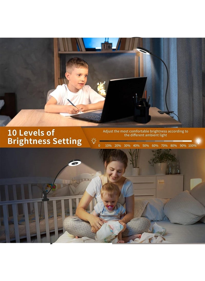 LOOPITYS - LED Clip Desk Lamp Reading Light Study Lamp Eye Care Protection with 10 Dimmable Brightness & 3 Light Modes USB Powered Flexible Gooseneck Clamp for Bed Headboard Table Office Lights - Image 1