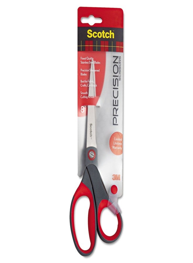 Scotch 1448 Precision Scissors, Pointed, 8-Inch Length, 3 1/8-Inch Cut, Gray/Red - Image 2