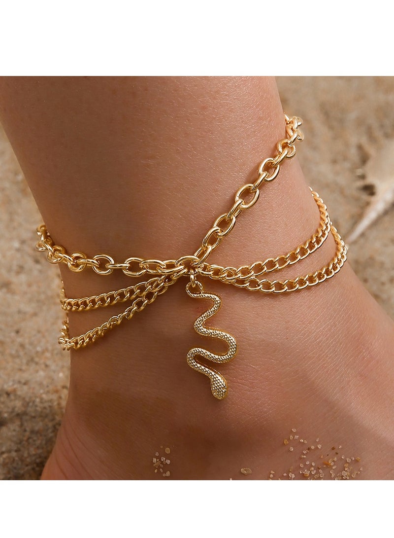Snake Anklet Bracelet Extension Chain Dainty Alloy Foot Jewelry for Women Girls Perfect Gift for Birthday Valentine's Day Golden - Image 1