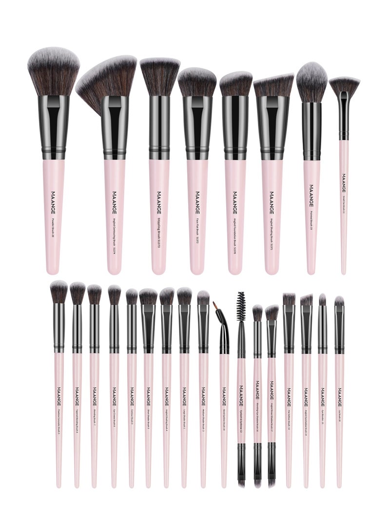 MAANGE 25-Pieces Makeup Brush Set,Professional Makeup Brushes, Premium Synthetic Face Foundation Powder Blush Eyeshadow Blending Eye Brush Set Travel Makeup Brushes Set Pink - Image 1
