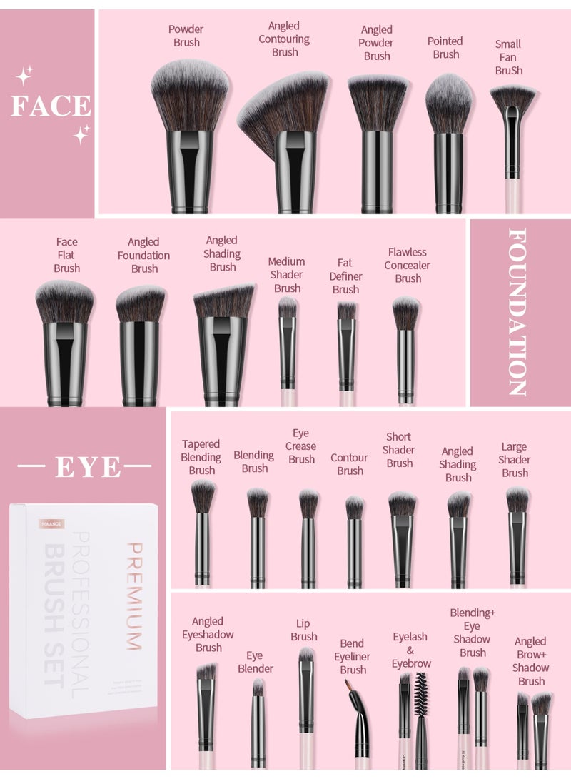 MAANGE 25-Pieces Makeup Brush Set,Professional Makeup Brushes, Premium Synthetic Face Foundation Powder Blush Eyeshadow Blending Eye Brush Set Travel Makeup Brushes Set Pink - Image 5