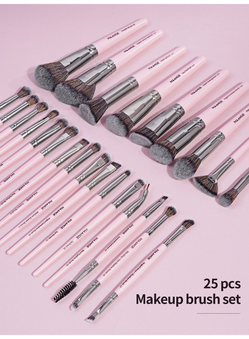 MAANGE 25-Pieces Makeup Brush Set,Professional Makeup Brushes, Premium Synthetic Face Foundation Powder Blush Eyeshadow Blending Eye Brush Set Travel Makeup Brushes Set Pink - Image 2
