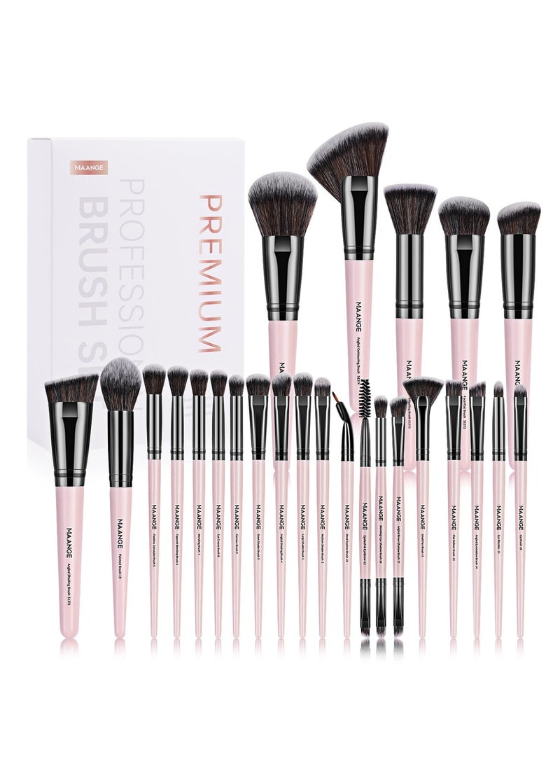 MAANGE 25-Pieces Makeup Brush Set,Professional Makeup Brushes, Premium Synthetic Face Foundation Powder Blush Eyeshadow Blending Eye Brush Set Travel Makeup Brushes Set Pink - Image 1