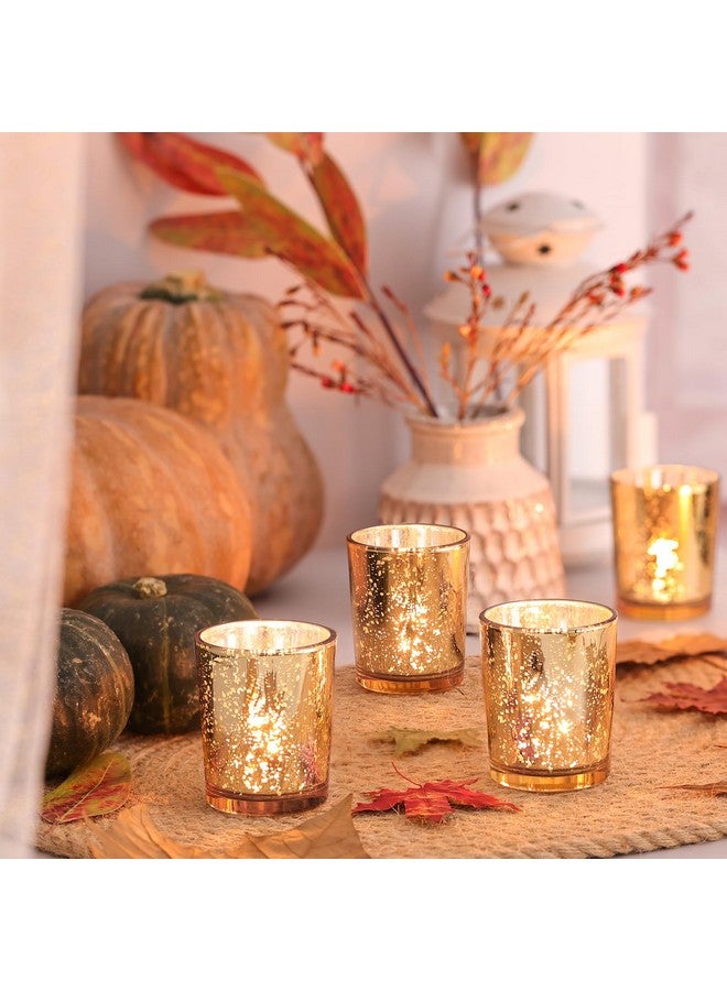 Volens Gold Votive Candle Holders, Mercury Glass Tealight Candle Holder Set of 12 - Image 3