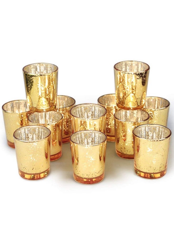 Volens Gold Votive Candle Holders, Mercury Glass Tealight Candle Holder Set of 12 - Image 1