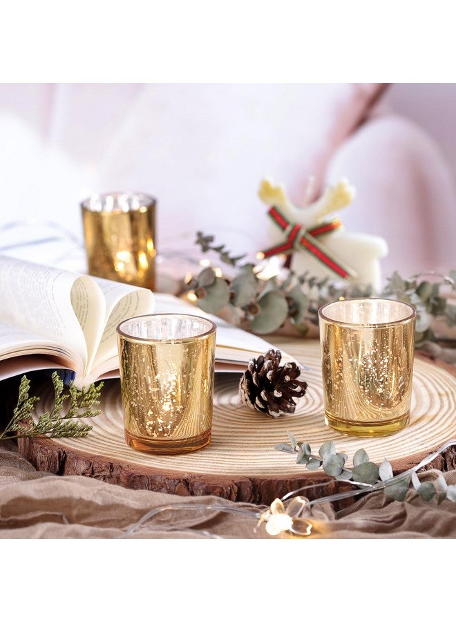 Volens Gold Votive Candle Holders, Mercury Glass Tealight Candle Holder Set of 12 - Image 2